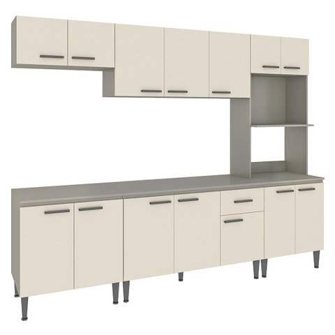Cozinha Modulada Completa Max 262cm Balcão Tampo Armário Nicho Forno Mdp Cinza Champanhe - Clicklar