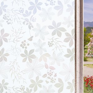 Pelicula Adesivo Eletrostatica Vidro Jateado Branco com Folhas