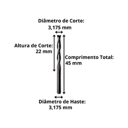 Fresa Topo 2 Cortes 3,175mm X 22mm - 2