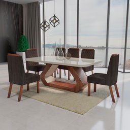 Sala de Jantar 160x80 MDF/Vidro 6 Cadeiras Lottus Bom Pastor - 1