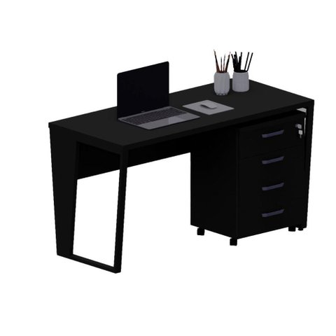 Mesa Escrivaninha Industrial 135cm C/ Gaveteiro 4 Gavetas F5 Cor:preto