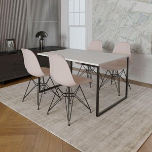 Mesa Industrial Base Ferro Preto Tampo 137X90 Branco 4 Cadeiras Ferro Preto Assento Branco Branco