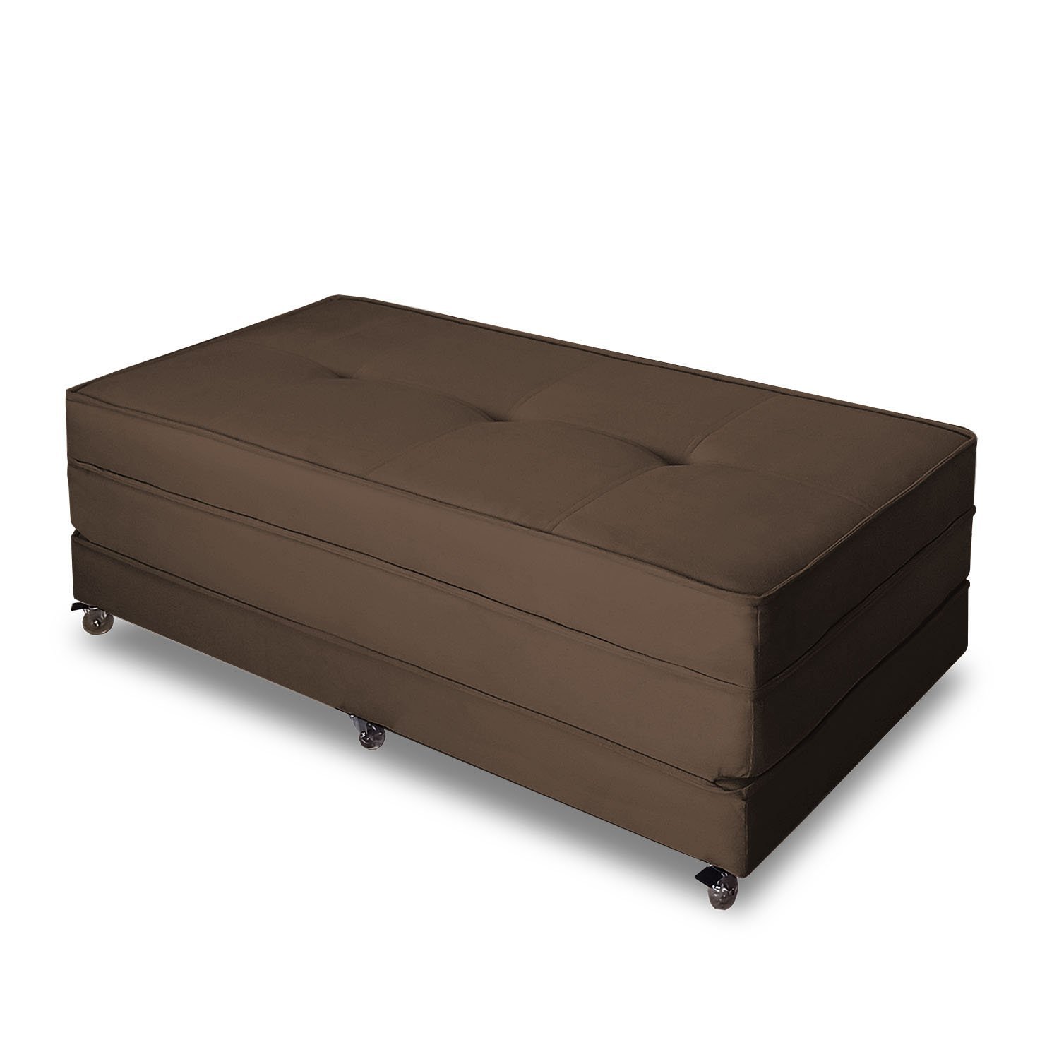 Puff Cama Dobrável Casal Due Decor Puff Cama Casal Suede Café