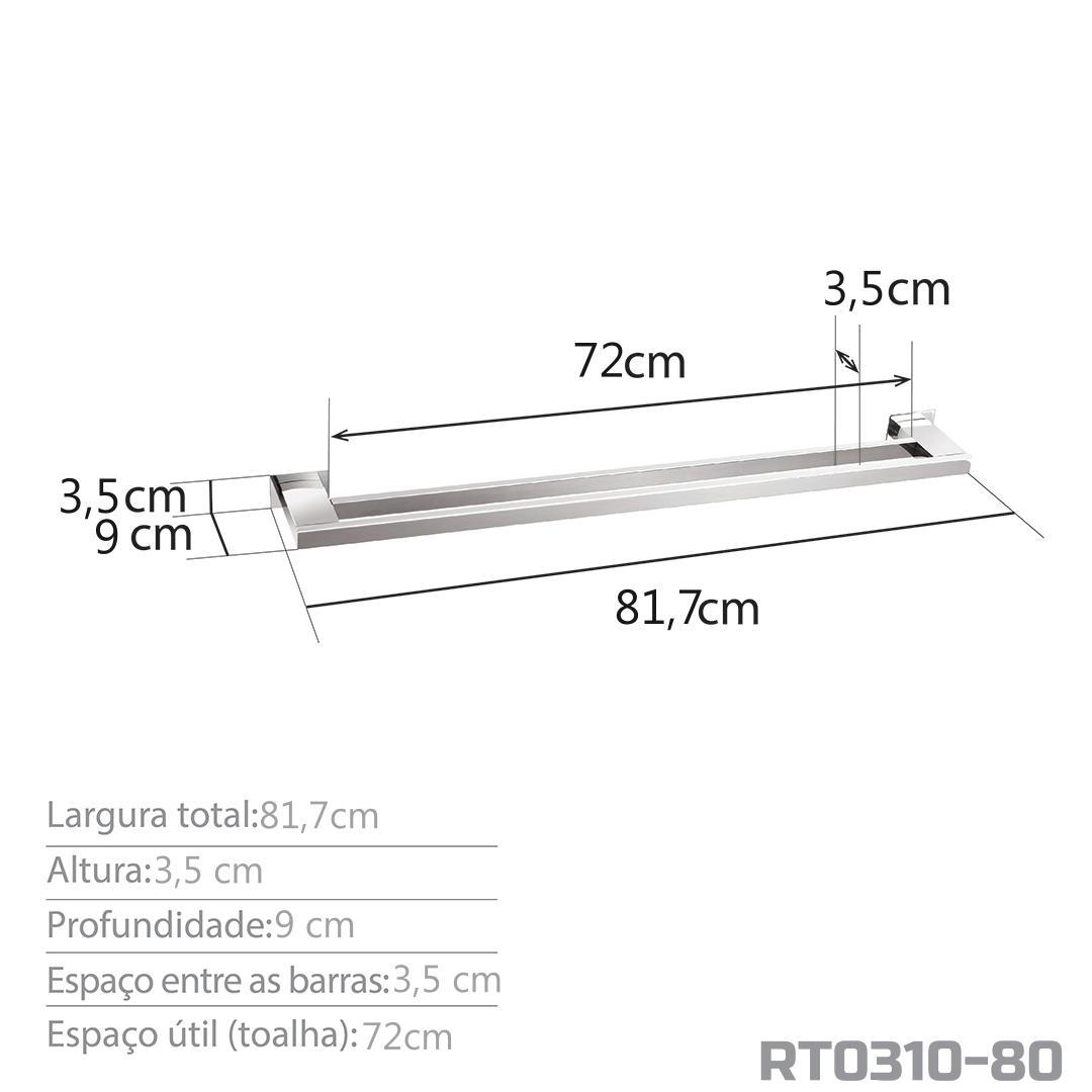 Toalheiro Duplo 80 cm Inox Corten - Kromus RT0310-80C - 4