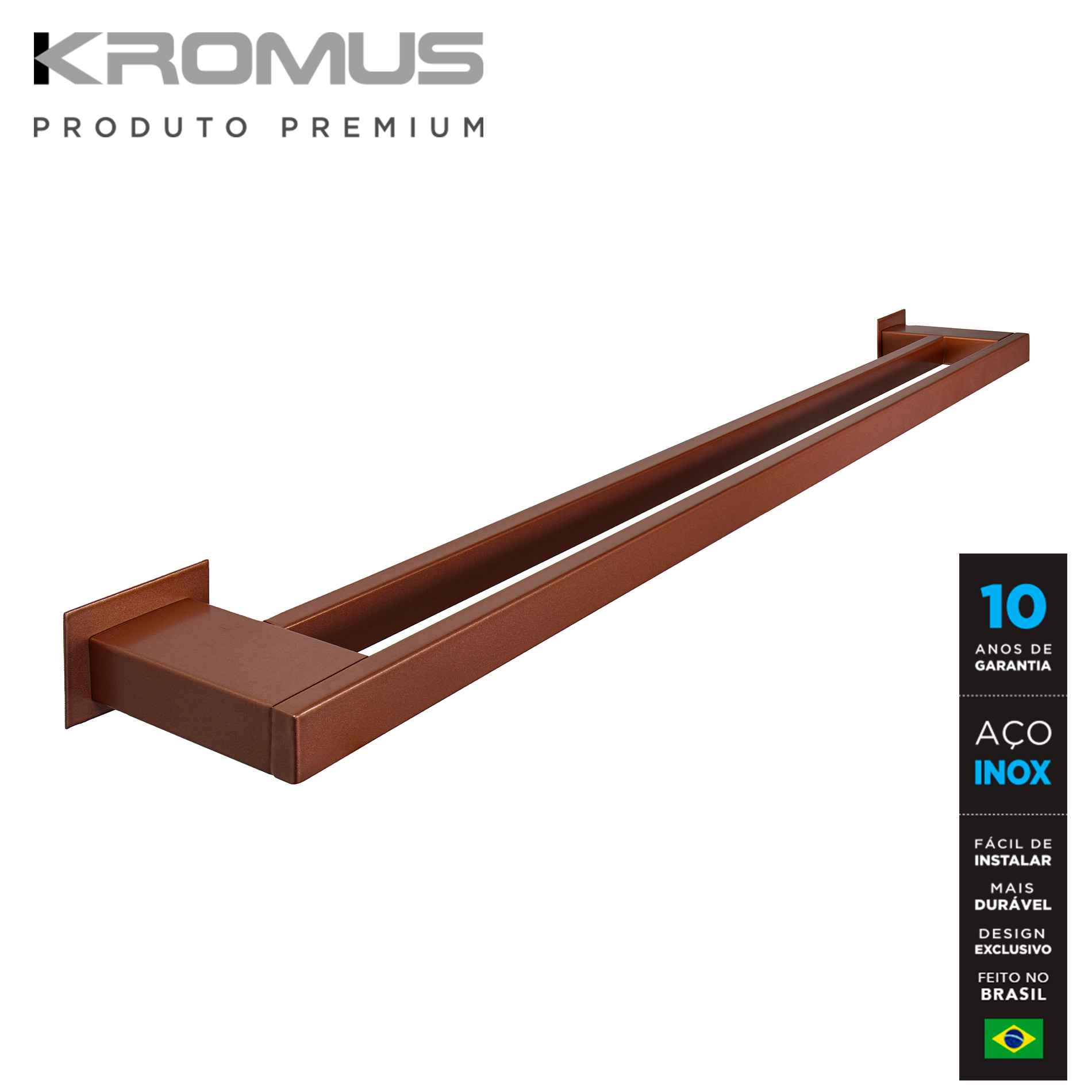 Toalheiro Duplo 80 cm Inox Corten - Kromus RT0310-80C - 3