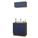 Ver imagem 2 de Conjunto Gabinete para Banheiro 80cm 3 Portas Rustic/Azul Vik Madesa 02