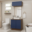 Ver imagem 1 de Conjunto Gabinete para Banheiro 80cm 3 Portas Rustic/Azul Vik Madesa 02