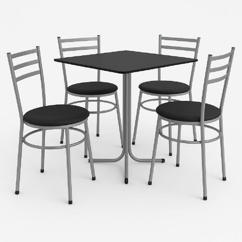 Conjunto Mesa Cinza 70x70cm Tampo Preto com 4 Cadeiras Epoxi
