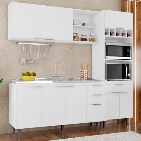 Armário de Cozinha Cp02 com Pia 150cm Pérola Z34 Branco - Mpozenato