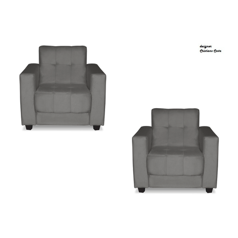 Kit Poltronas Estofadas Arezzo Suede: Cinza