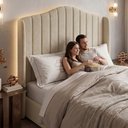 Ver imagem 6 de Cabeceira Estofada Cama Box Casal Padrão Arya 140cm Moderna Premium Bouclê Bege - Desk Design