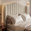 Ver imagem 1 de Cabeceira Estofada Cama Box Casal Padrão Arya 140cm Moderna Premium Bouclê Bege - Desk Design