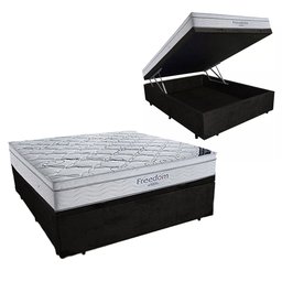 Cama Box Baú Casal Suede + Colchão Molas Ensacadas Freedom 75X138X188:Preto - 1