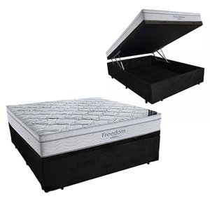 Cama Box Baú Casal Suede + Colchão Molas Ensacadas Freedom 75X138X188:Preto
