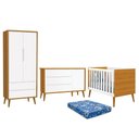 Ver imagem 1 de Dormitório Infantil Theo Retrô 2 Portas, Cômoda 1 Porta, Berço Branco/Savana com Pés Amadeirado
