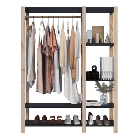 Arara de Roupas e Sapatos Closet Aberto Quarto Moderno e Prático Technox Preto