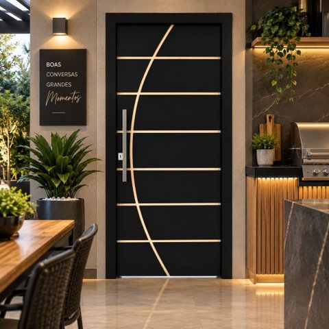 Porta Madeira Frisada R20C 210 x 80 cm Pintura UV:Preto