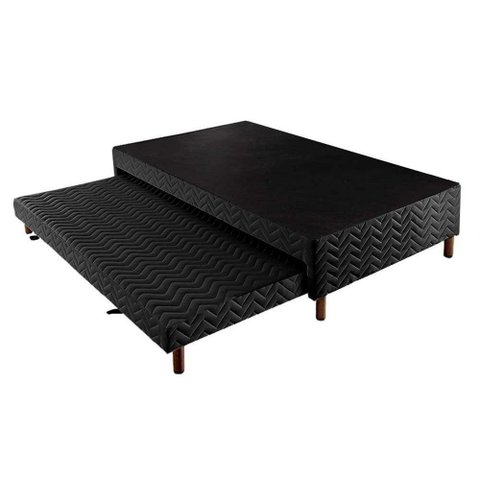 Cama Box Base C-auxiliar Universal com Auxiliar Sommier Rústico Bordado Black (88x188x30) - Paropas