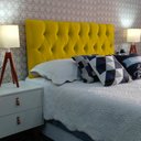 Ver imagem 2 de Cabeceira Estofada Queen Capitonê Luna Suede Liso Amarelo 160 X 80 cm RBL