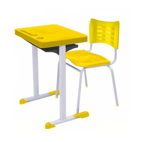 Kit Escolar Individual – (mesa e Cadeira) – Adulto – Tampo Plástico - Cor Amarelo - Mrplast - 54003