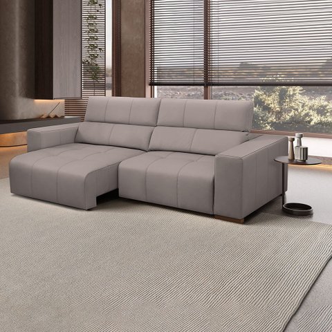 Sofá Decorativo Barbosa 3 Lugares Sala de Estar 250cm Reclinável e Retrátil Couro Avelã G88 - Gran B