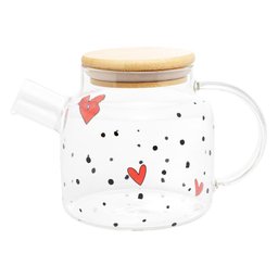 Chaleira Vidro Borossilicato com Tampa de Bambu Heart 600ml - 1