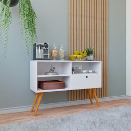 Aparador para Sala Pequena Buffet Branco com Pés Madeira Multiuso Rack Café - 1