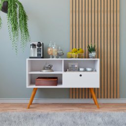 Aparador para Sala Pequena Buffet Branco com Pés Madeira Multiuso Rack Café - 4