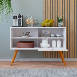 Aparador para Sala Pequena Buffet Branco com Pés Madeira Multiuso Rack Café - 2