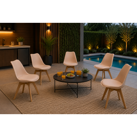 Kit 5 Cadeiras Eames Wood Leda Design - Nude Bege