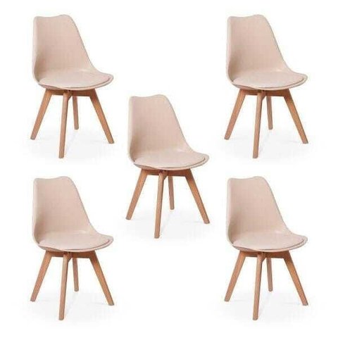 Kit 5 Cadeiras Eames Wood Leda Design - Nude Bege