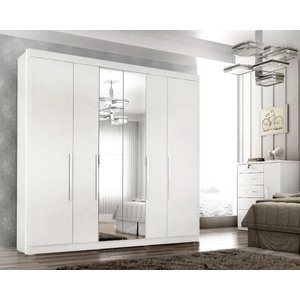 Guarda-Roupa Casal 6 Portas com Espelho e 6 Gavetas Branco