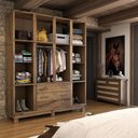 Ver imagem 2 de Guarda-Roupa Casal Rústico Madeira Maciça 10 Portas 3 Gavetas com Espelho e Pés Castanho - Panorama