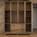 Ver imagem 6 de Guarda-Roupa Casal Rústico Madeira Maciça 10 Portas 3 Gavetas com Espelho e Pés Castanho - Panorama