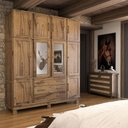 Ver imagem 1 de Guarda-Roupa Casal Rústico Madeira Maciça 10 Portas 3 Gavetas com Espelho e Pés Castanho - Panorama