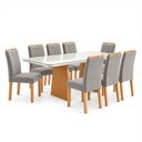Ver imagem 2 de Conjunto Sala de Jantar 8 Lugares Retangular Tampo Vidro/MDF 200x90cm Mesa Lyra e Cadeiras Carol