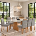 Ver imagem 1 de Conjunto Sala de Jantar 8 Lugares Retangular Tampo Vidro/MDF 200x90cm Mesa Lyra e Cadeiras Carol