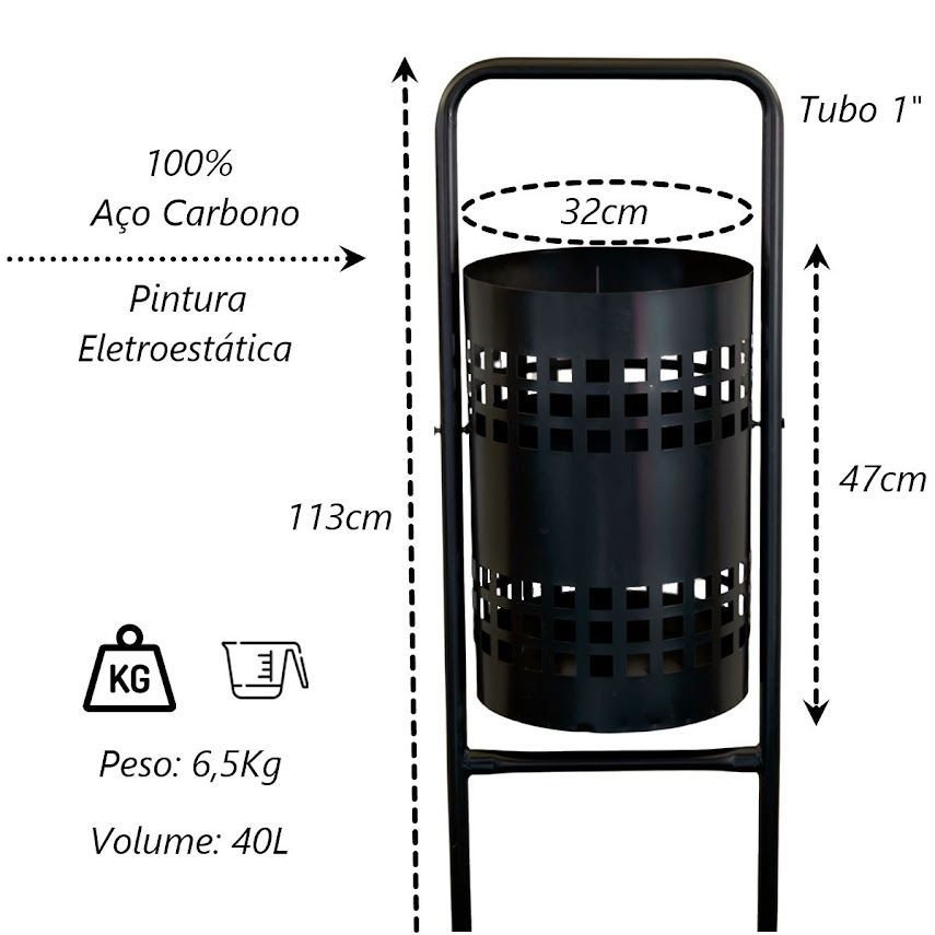 Kit 4 Lixeiras Pátios Parques Calçada Rua Redonda Tela 113cm - 2