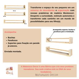 Kit 2 Prateleiras de Parede em Madeira para Decoração e Livros – Dulce Slim 50cm - 6