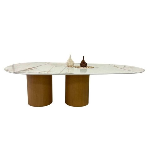 Mesa de Jantar Oásis Orgânica Cilíndrica Calacata Gold 198x122 Cm