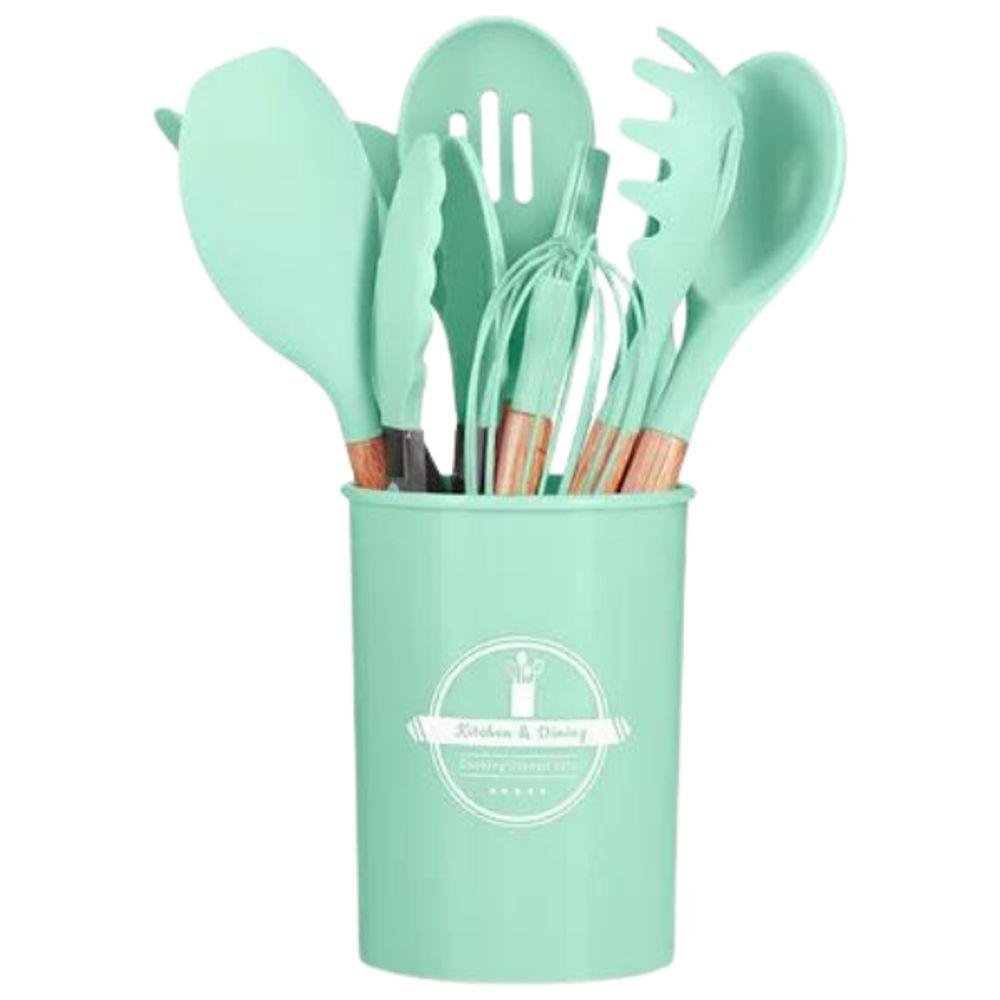 Kit Utensílios Cozinha 12 Peças Silicone Antiaderente Verde - 3