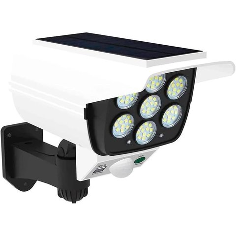 Super Câmera Placa Solar Falsa Detector de Movimento Externo 7 Cobs 42 Super Leds
