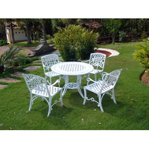 Conjunto Búzios (01 Mesa + 04 Poltronas) Alumínio Fundido Jardim Varanda Piscina Área Gourmet Campo