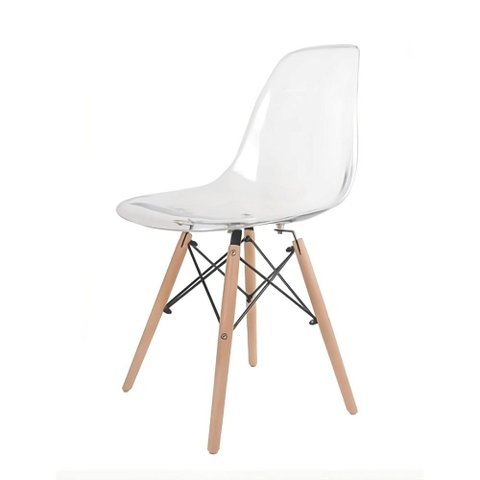 Cadeira Eames Transparente Pés de Madeira – Elegante para Casa e Ambientes Comerciais