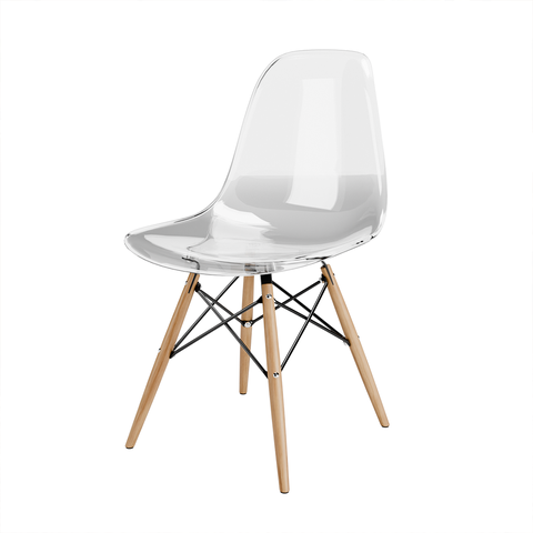 Cadeira Eames Transparente Pés de Madeira – Elegante para Casa e Ambientes Comerciais