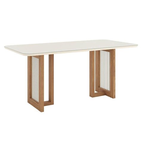 Mesa de Jantar Yara Ambiente 180 Cm Canto Arredondado com Vidro Nature Off White - Henn