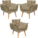 Ver imagem 1 de Kit 3 Poltronas Decorativa Alice Pé Trapézio 30cm Castanho - Suede