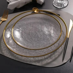 Prato Raso de Cristal com Borda Dourado Agate 21cm - 1