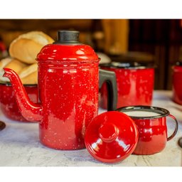 Açucareiro Esmaltado Ágata 239ml Porta Açúcar com Tampa e Alças Laterais Vermelho - 2