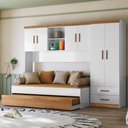Ver imagem 2 de Dormitório Ônix Guarda Roupa, Aéreo 4 Portas e Bicama Flex Nature/branco com Colchões Physical